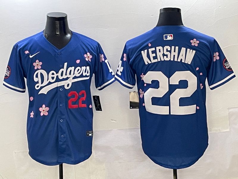 Men Los Angeles Dodgers #22 Kershaw Blue Sakura Edition 2025 Nike MLB Jersey style 2